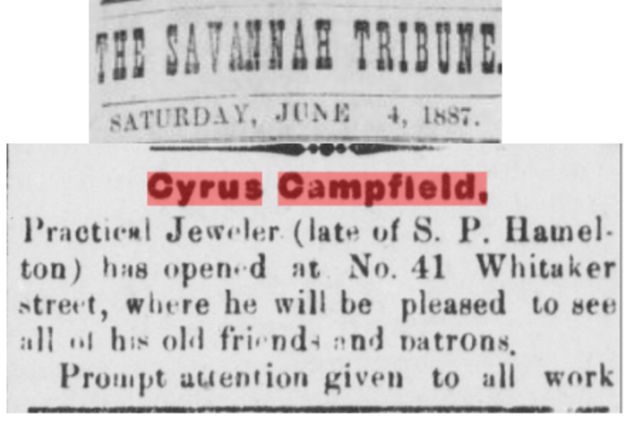Cyrus Campfield | E.J. Crane, Jewelers & Watch Repair, 1877
