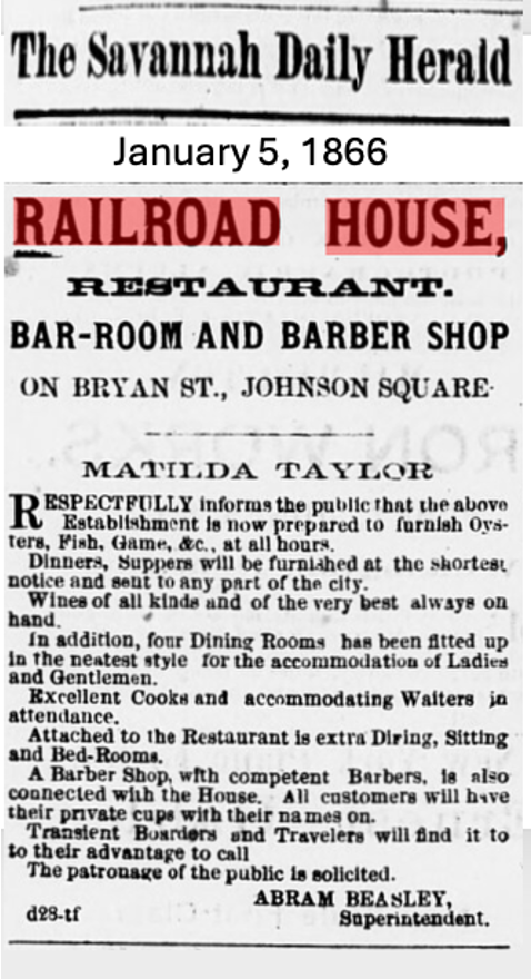 Matilda Taylor Beasley "Railroad House" Restaurant