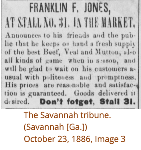 Captain Franklin F. Jones, Butcher at City Market, Stall#31