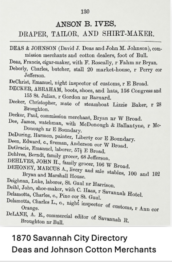 Deas, Johnson & Jackson, Cotton Merchants, 1870